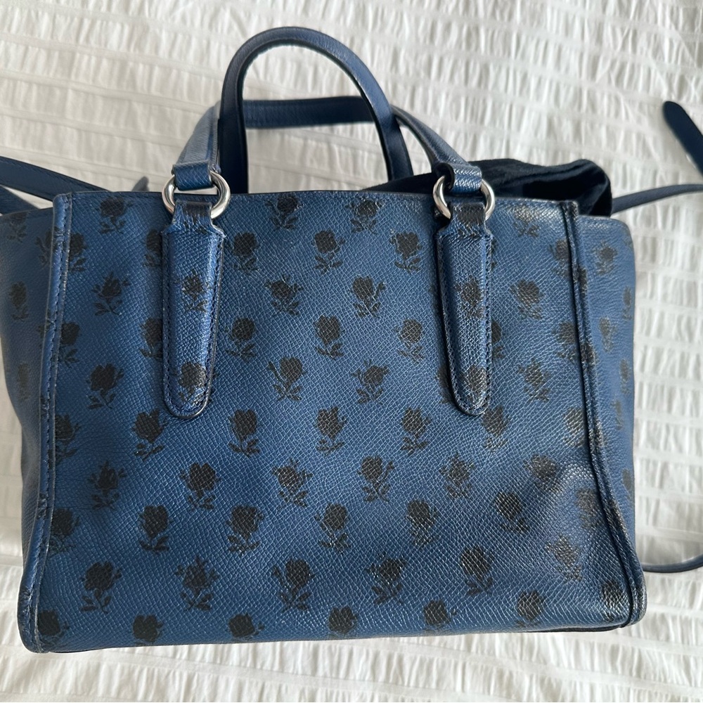 Coach Blue Satchel with Black Floral Design - Picture 3 of 9